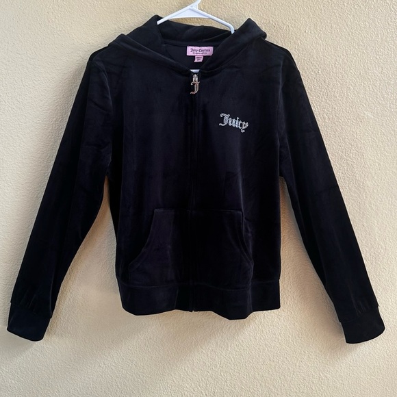Juicy Couture Black Bling Velour Hoodie & Matching Flare Velour Pants Large EUC! - Picture 6 of 13
